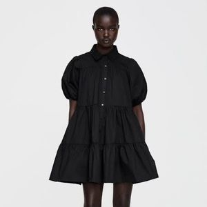ZARA •  Babydoll Voluminous Flounce Black Dress
